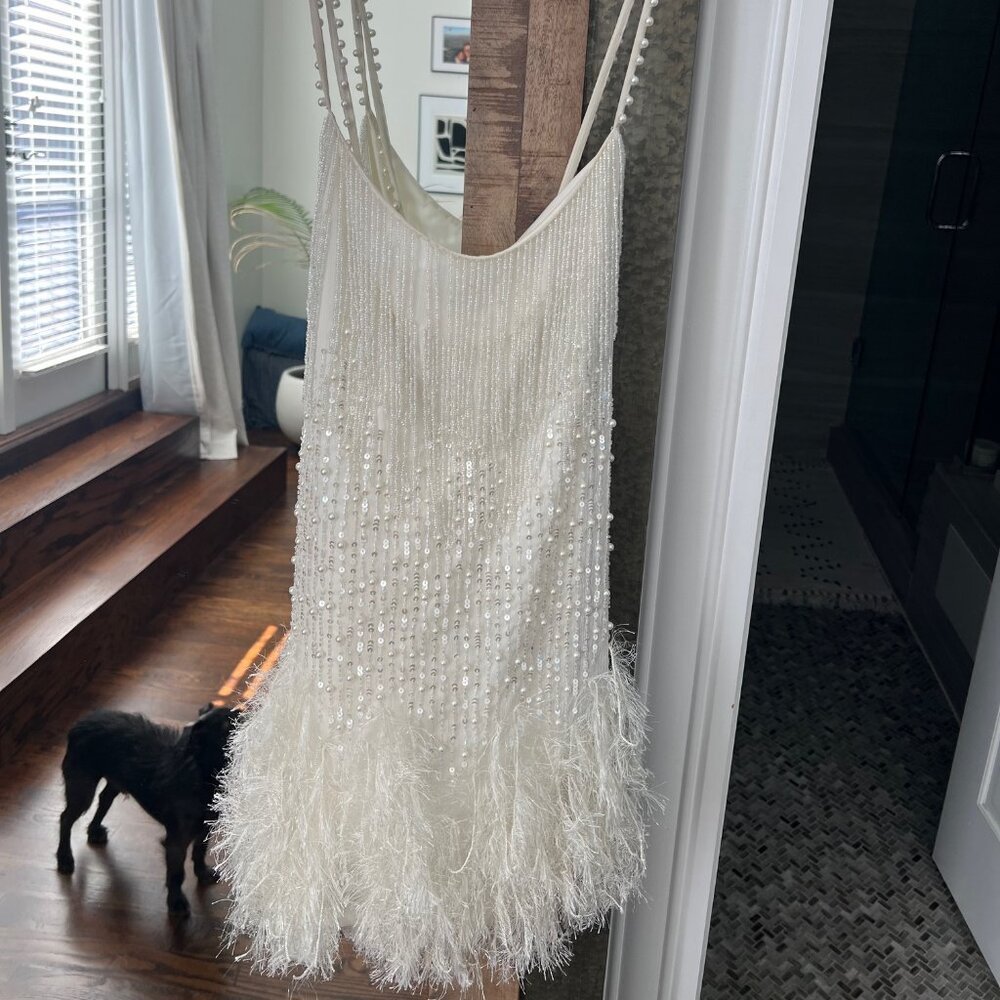 White Sequin Feather Dress Size Small